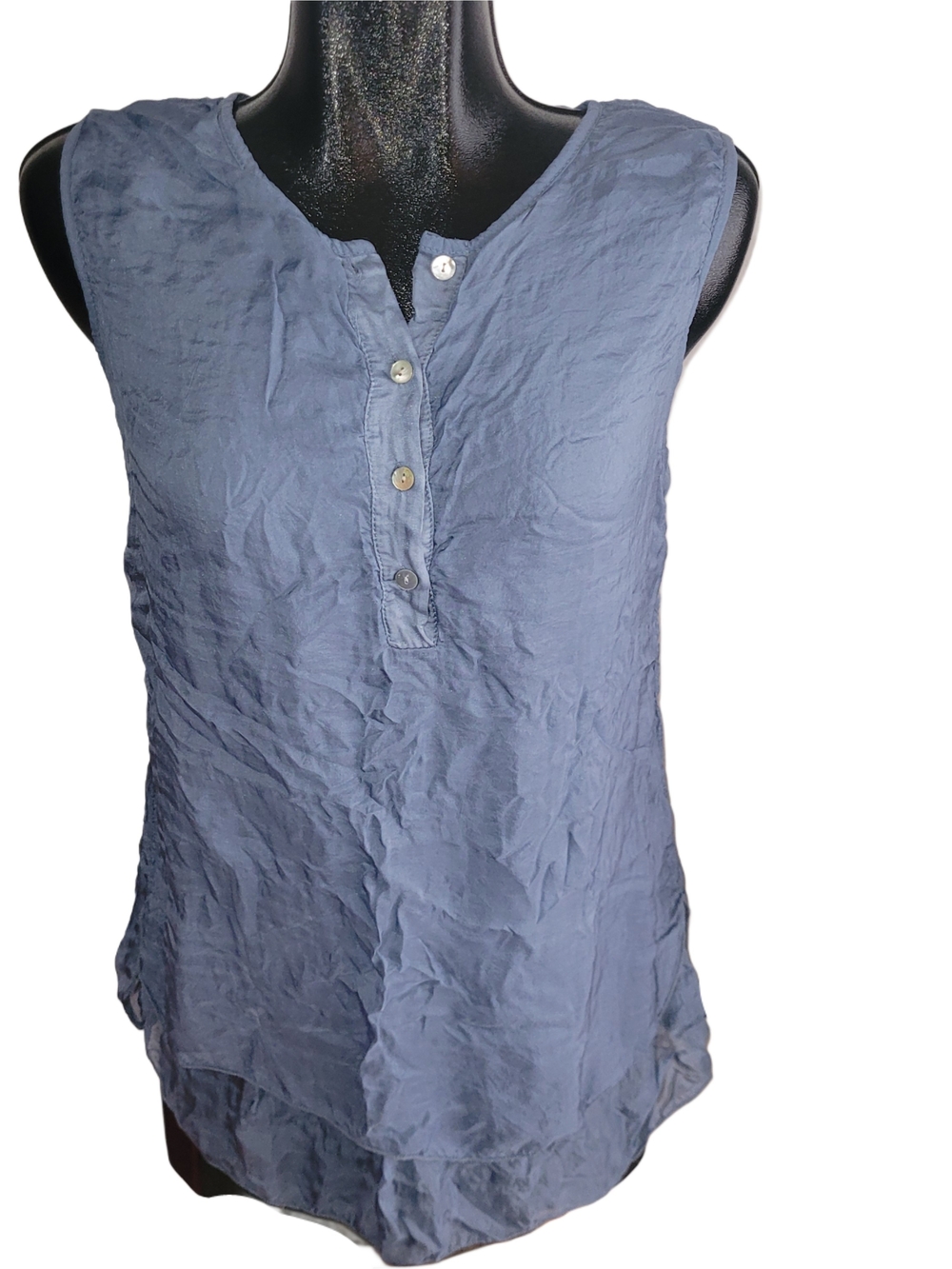 Angela Mara Blue Silk Layered Sleeveless Henley High-low Top Size S